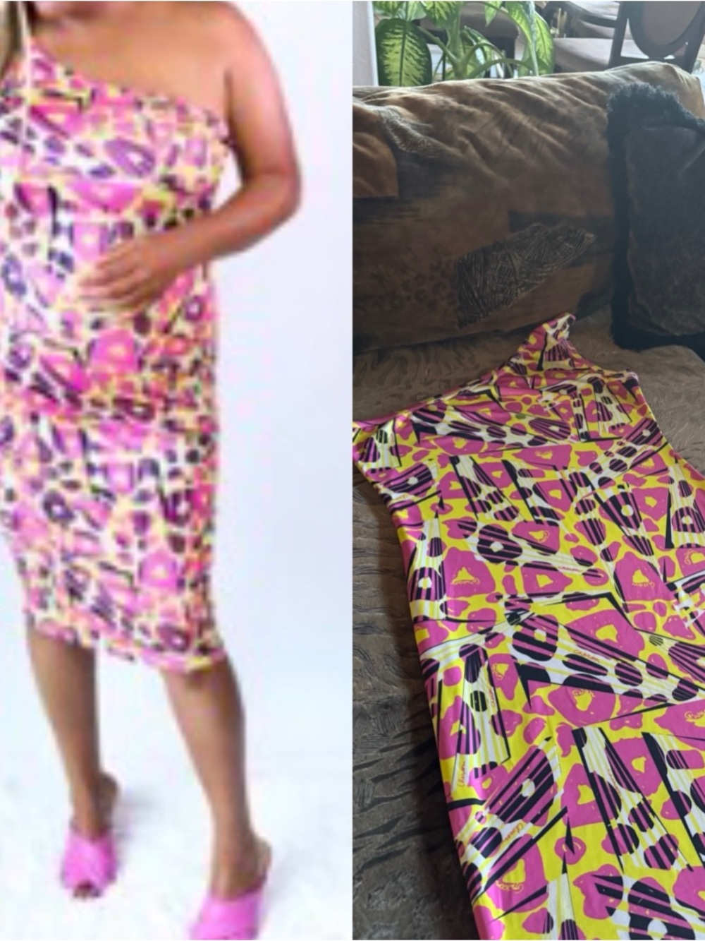 Vibrant Pink & Yellow Abstract Bodycon Dress